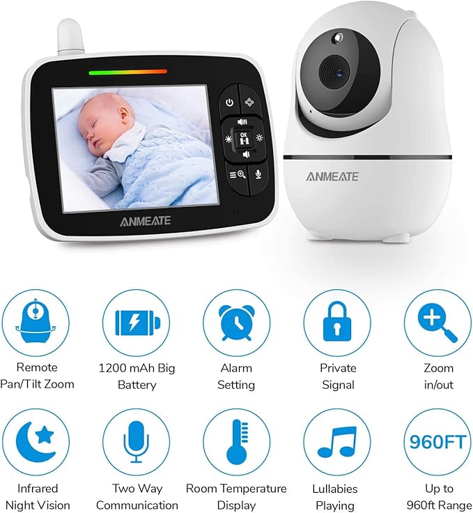 ANMEATE Baby Monitor with Remote Pan-Tilt-Zoom Camera, Large Display Video Baby - Image 2