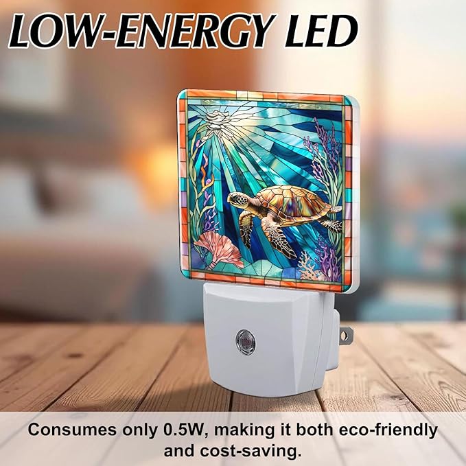 PODMemory Sea Turtle Stained Glass Night Lights Plug into Wall - Image 6