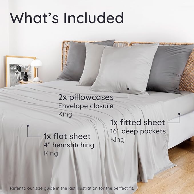 Bambaw 100% Viscose Derived from Bamboo King Size Sheets Set – 4pcs Cooling - Image 2