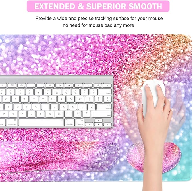Large Keyboard Mouse Pad Set, Extended Mouse Pad+Keyboard Wrist Rest Support - Image 5