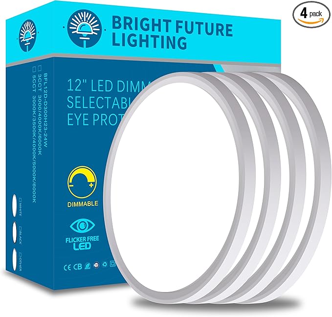4Pack 12 Inch Dimmable LED Flush Mount Ceiling Light Panel, 24W 2520LM by Unknown