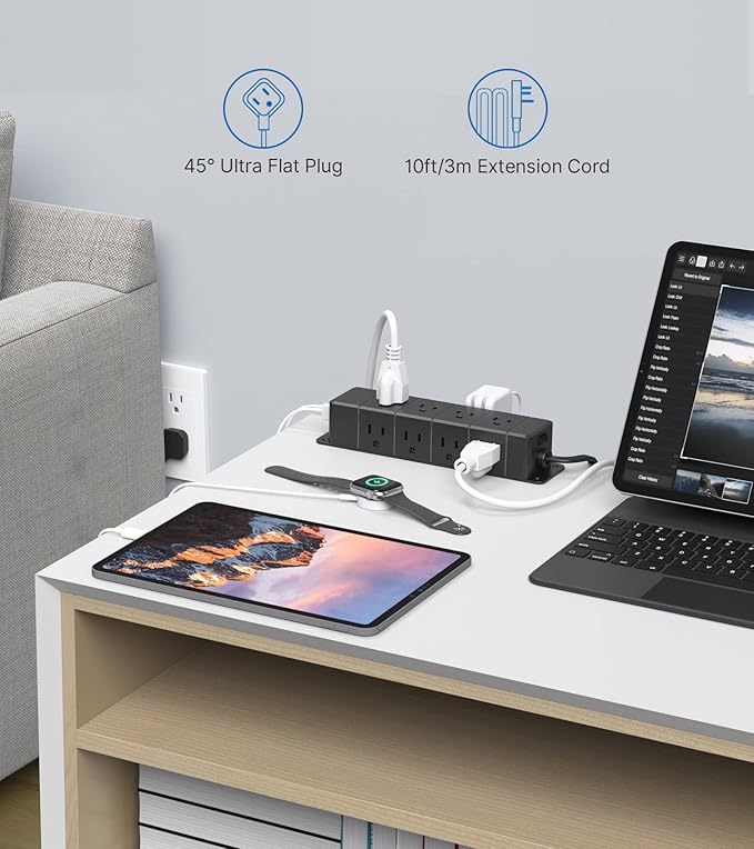 30W USB C Power Strip Surge Protector, 4 Side 12 Outlets Desk Power Strip - Image 9