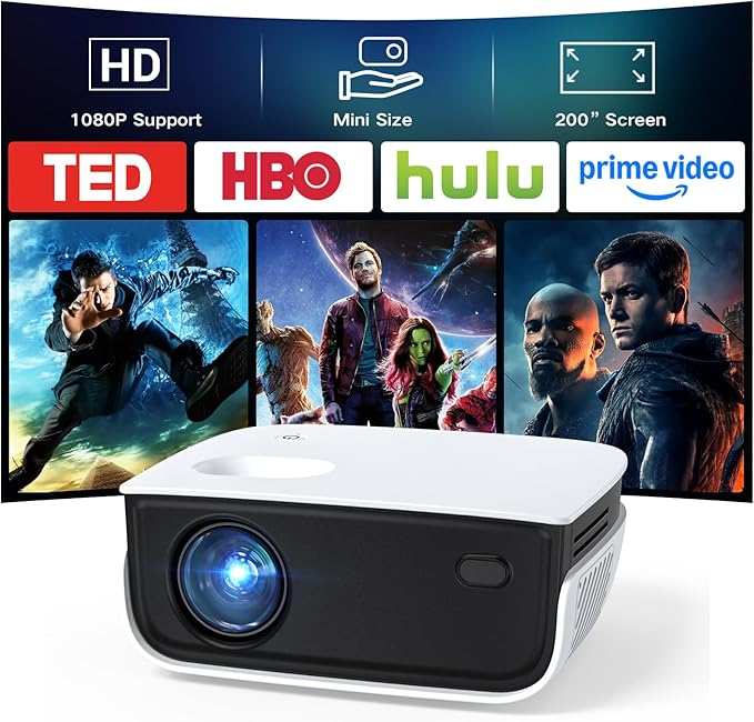 Mini Projector, NICPOW Upgrade Portable Outdoor Movie Projector, 1080P and 200" by NICPOW