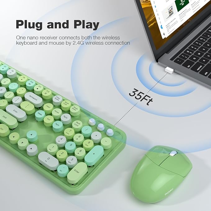 MOFII Wireless Keyboard and Mouse Combo, 2.4GHz Retro Full Size Typewriter - Image 2