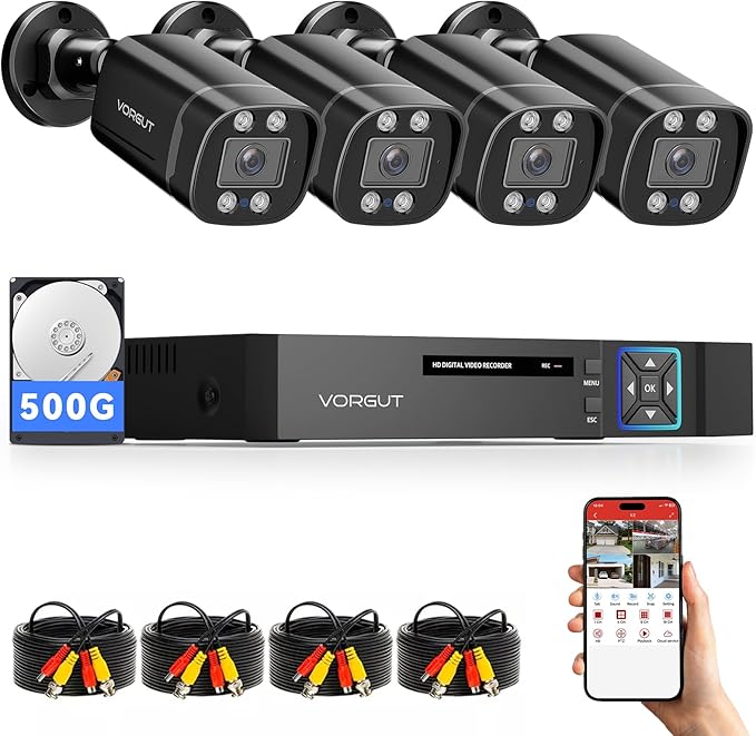 VORGUT Wired Security Camera System Outdoor, 4CH AHD TVI 5MP Lite DVR Recorder by VORGUT