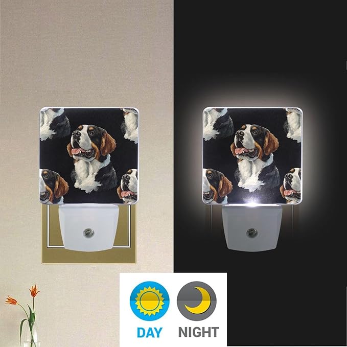 Pigsaly Led Night Light Watercolor Cute St Bernard Dogs Head Night Light Plug - Image 5
