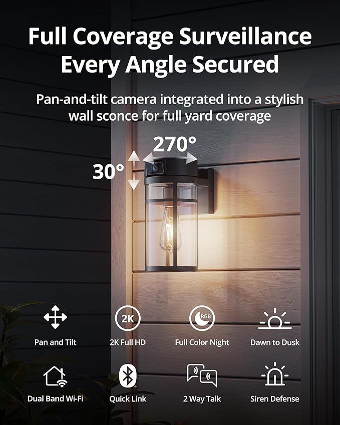 Jarnex Outdoor Porch Light Camera, 2K Wi-Fi Security Cam - Image 2