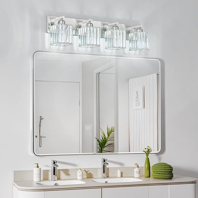 FDPBY Modern Vanity Light 4-Lights Brushed Nickel Vanity Light Crystal Bathroom - Image 8
