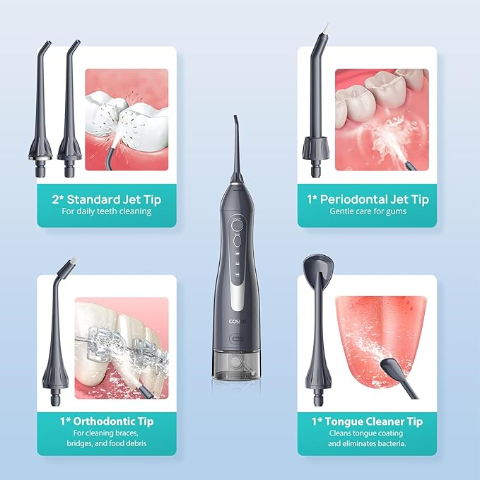 COSLUS Water Dental Flosser Teeth Pick: Portable Cordless Oral Irrigator 300ML - Image 8