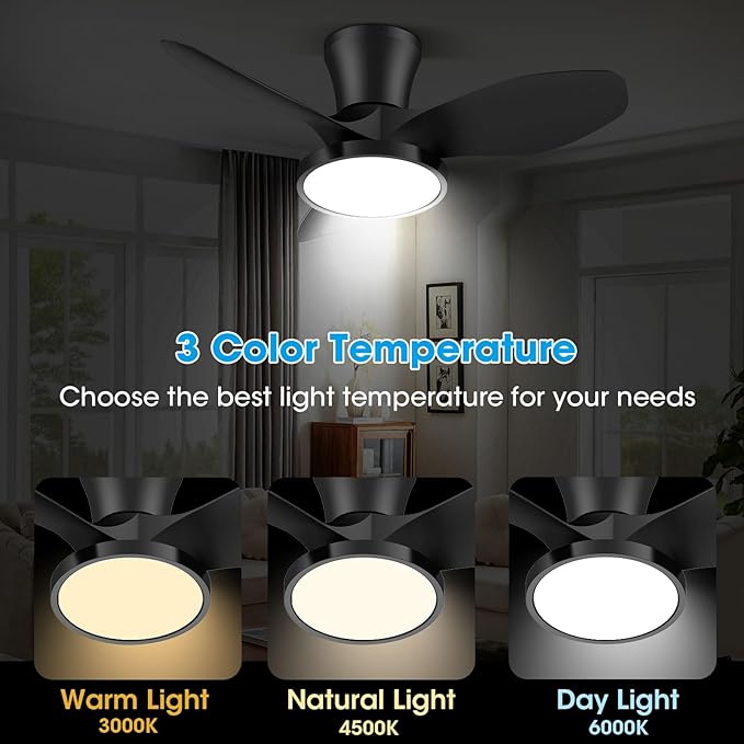 ocioc Quiet Ceiling Fan with LED Light DC motor 32 inch Large Air Volume Remote - Image 3