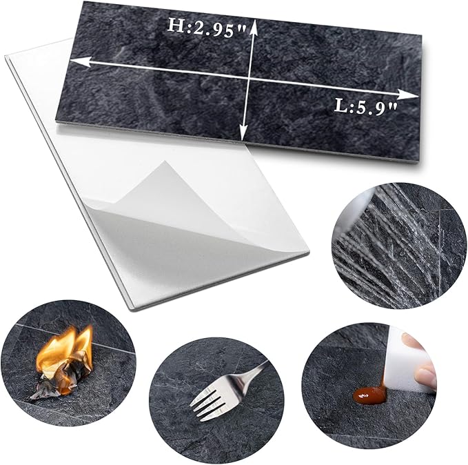 AULIGET 200 Pieces Black Slate Peel and Stick Backsplash Wall Tiles, Laundry - Image 5