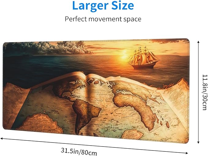 Antique World Map Extended Big Mouse Pad Large, XL Gaming Mouse Pad Desk Pad - Image 3