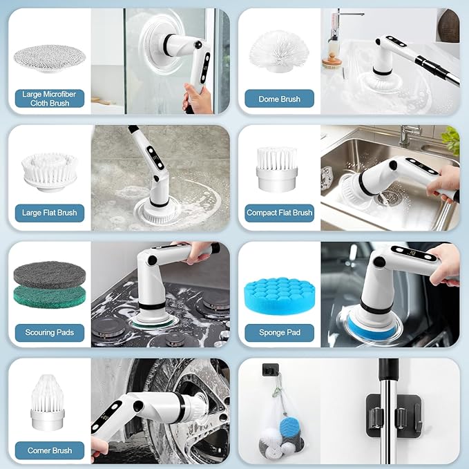 IEZFIX Electric Spin Scrubber, Bathroom Power Shower Scrubber Cleaning Brush - Image 6