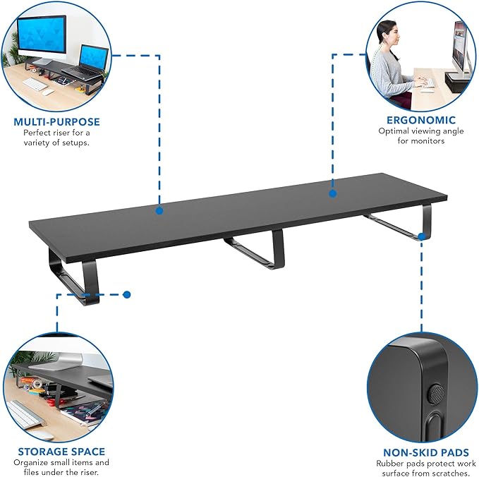 Mount-It! 39" Extra Long Dual Monitor Stand Riser – Ergonomic Desk Organizer - Image 5