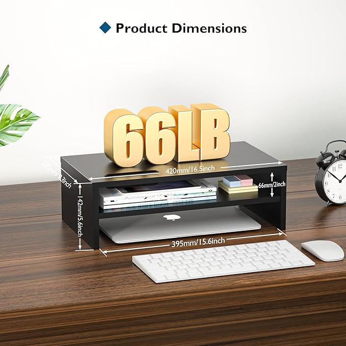 BONTEC Wooden Monitor Stand Riser, 2-Tier Desk Shelf - Image 4