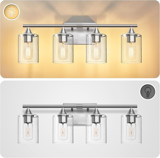 XPEHK 4-Light Bathroom Light Fixtures, Brushed Nickel Vanity Lighting Fixtures - Image 7