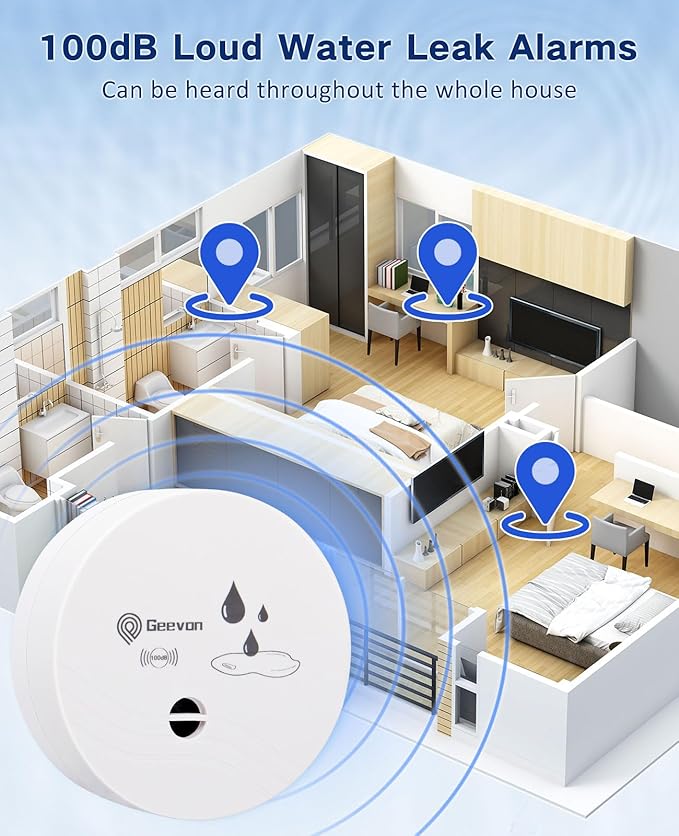 Geevon 10 Pack Water Leak Detectors, 100dB Water Sensor Alarms Flood Detector - Image 2