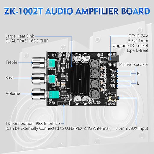 ZK 1002T Bluetooth 5.0 Amplifier Board, 2x100 Watt amp - Image 2