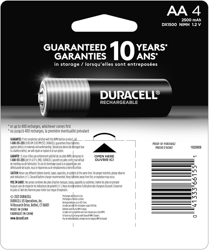 Duracell Rechargeable AA Batteries 4 Count, Long-lasting Power, All-Purpose - Image 3