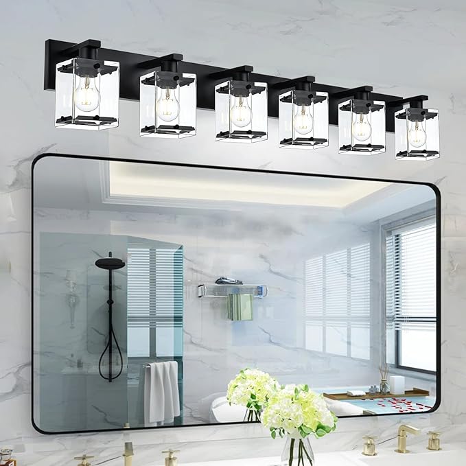 WINSHEN 6-Light Bathroom Light Fixture Black Finish, Modern Vanity Lighting by WINSHENLighting