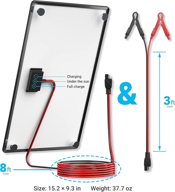 POWOXI 10W 12V Magnetic Solar Battery Trickle Charger Maintainer, Built-in MPPT - Image 7