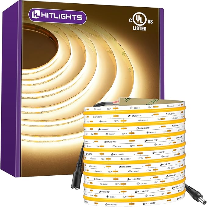 HitLights COB LED Strip Lights Warm White, 12V Tape Light 3000K 16.4ft by HitLights