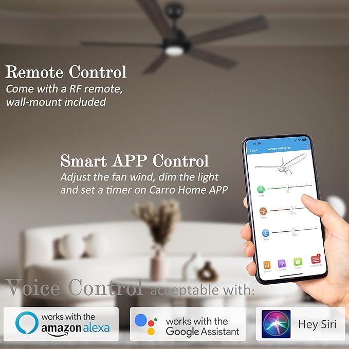 SMAAIR Smart Ceiling Fan with Light, 56inch Indoor and Outdoor ceiling fan with - Image 4