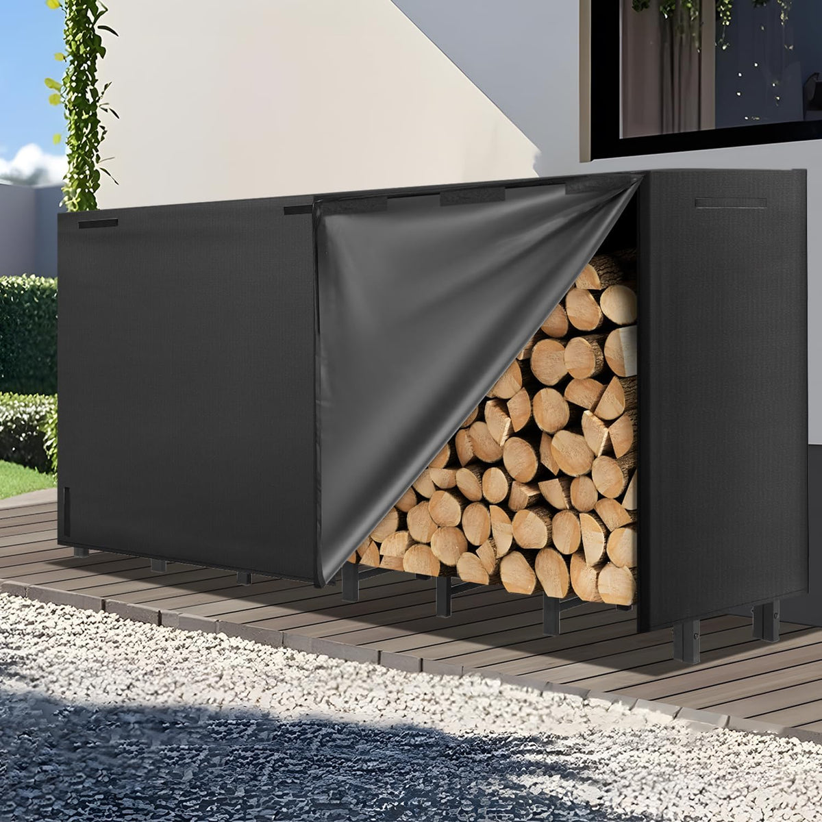 kendane 8ft firewood rack outdoor with cover, main product view