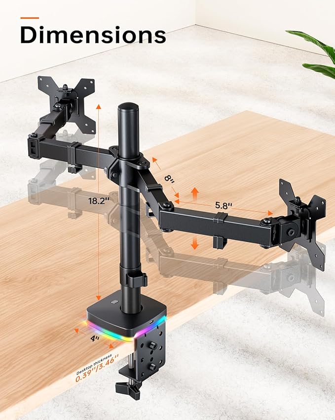 RGB Dual Monitor Desk Mount, Monitor Stand - Image 6