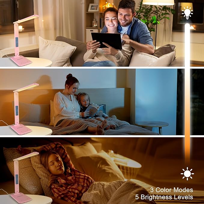 Desk Lamp with Wireless Charger，USB Charging Port, Dimmable Office Desk Light - Image 3