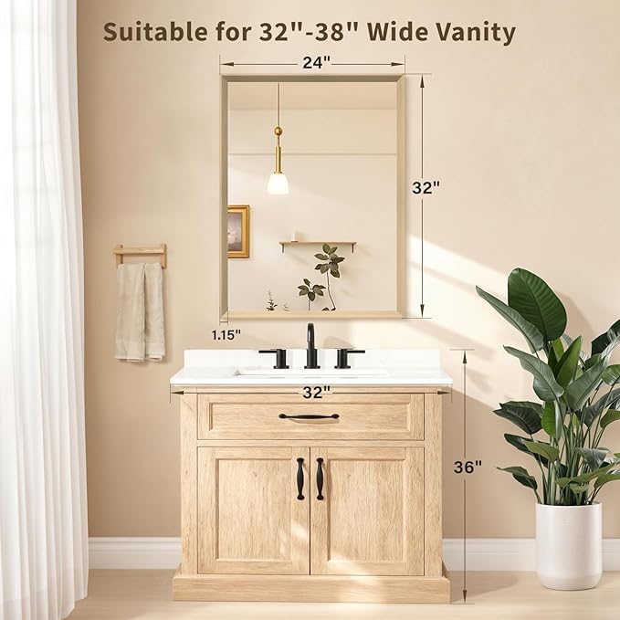 Oak Wood Effect Framed Wall Mirror, 24x32 Rectangle Mirror, 1/8" - Image 2