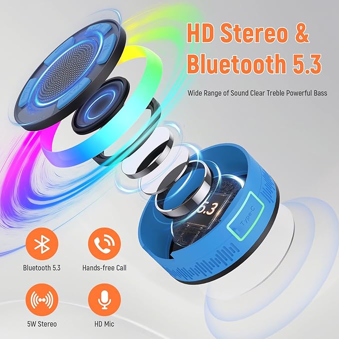 IPX7 Waterproof Shower Bluetooth Speaker, Portable Small Speaker - Image 4