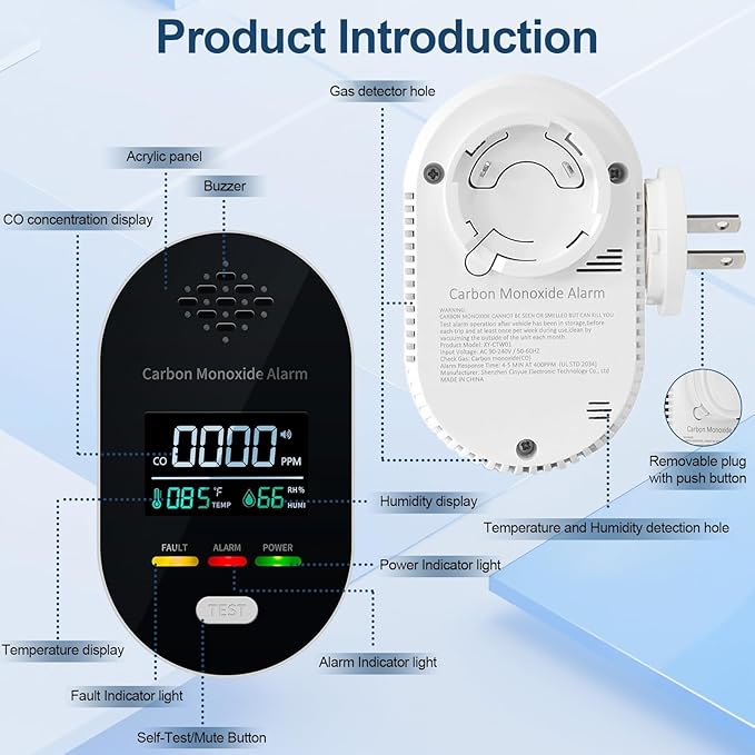 Carbon Monoxide Detector Plug in Wall, 3-in-1 CO Detector - Image 2