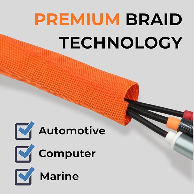 HOLED 1-3/16 inch Split Braided Cable Management Sleeve - Image 2