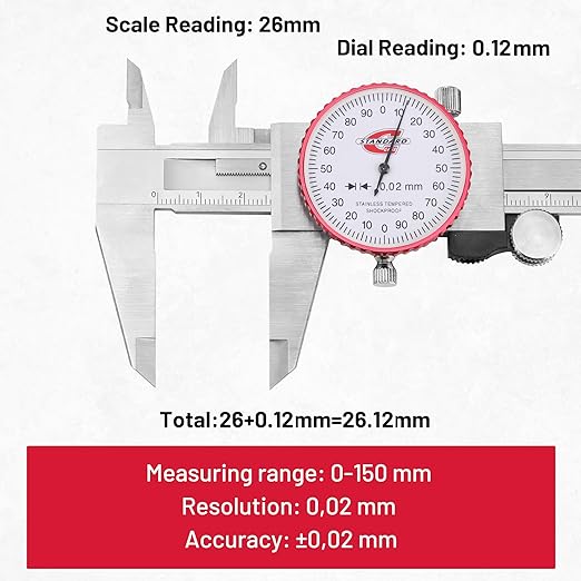 Standard Gage Metric Dial Caliper Measuring Tool 0-150mm Range, Analog - Image 3