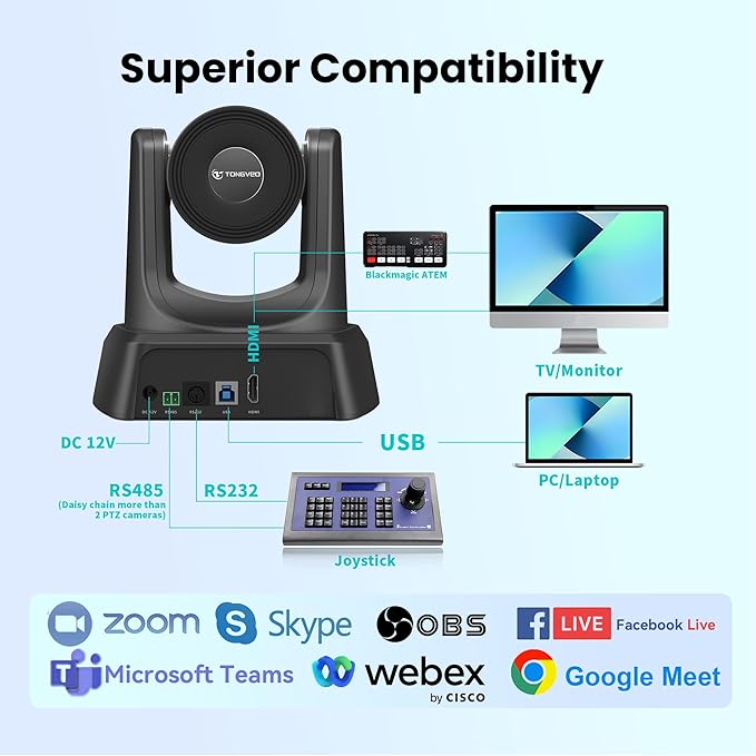 TONGVEO PTZ Camera HDMI/USB 10X Optical Zoom 60fps 1080P Video Conference Camera - Image 4