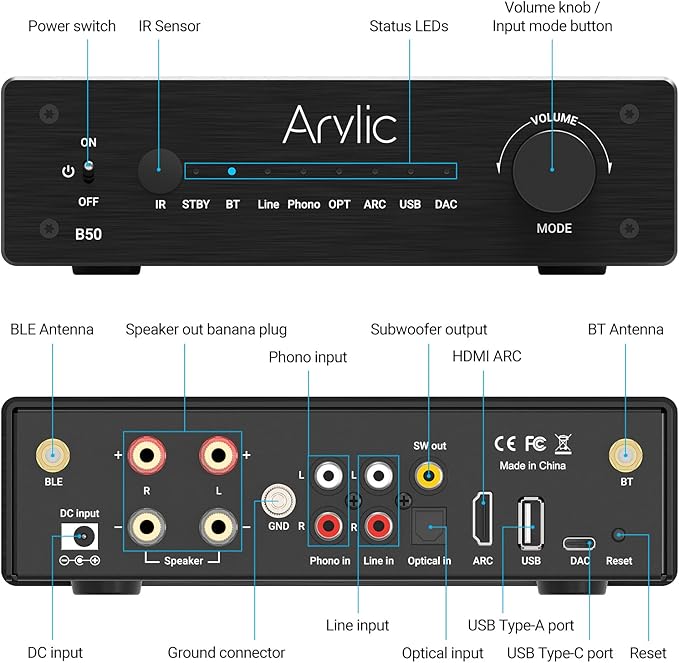 Arylic B50 2 Channel Bluetooth Amplifier - Image 2