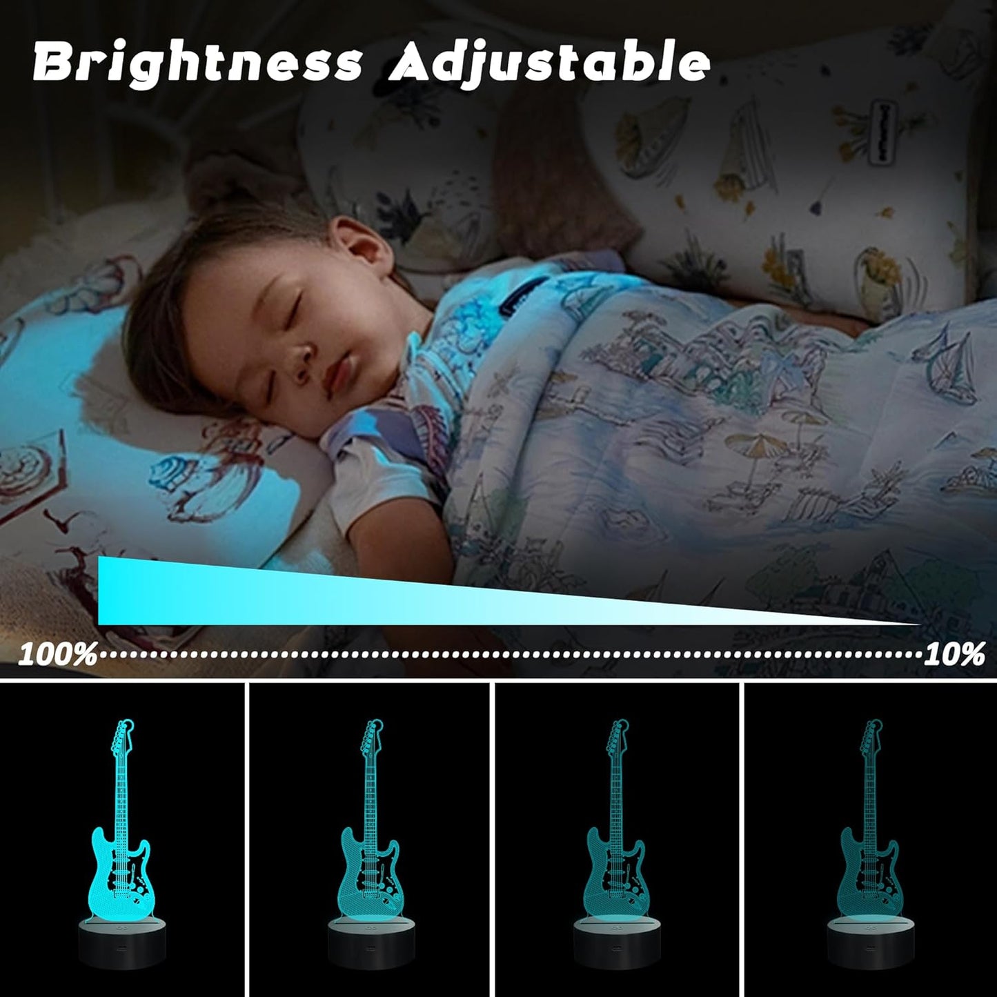 CoolGift Mart Electric Guitar Night Light, 3D LED Optical Illusion Lamp with Remote Control and Timer, Gifts for Guitar Players Guitarists Music Lovers