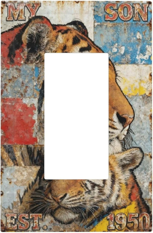 Bvtewkhz Tiger Vintage 1 Gang Single Rocker Decorative Outlet Covers Light by Unknown