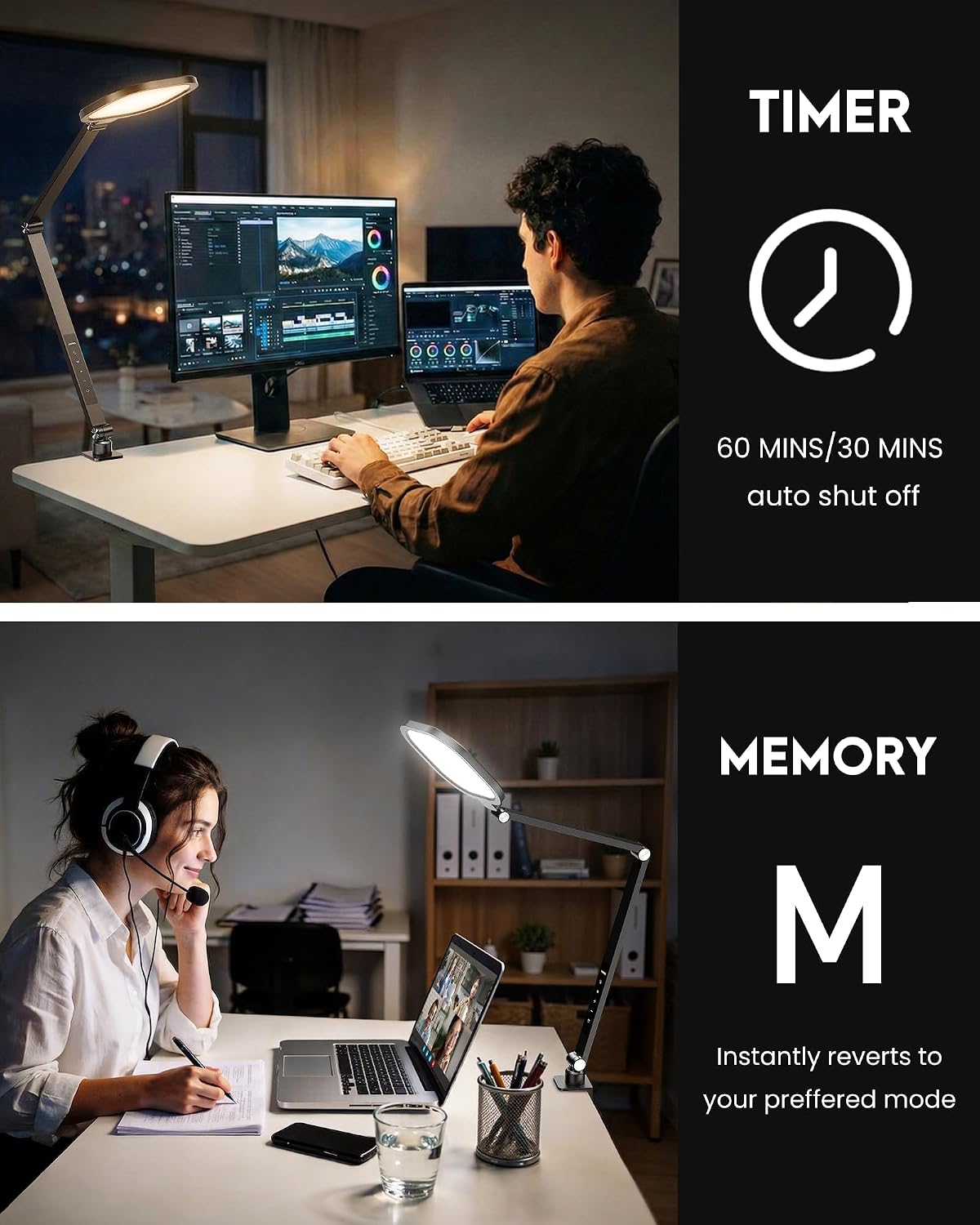 Zoom Lighting for Computer, LED Desk Lamp with Clamp for Video Conference | Dimmable Light for Video Recording, Zoom Meeting, Video Calls, Adjustable Swing Arm, Remote, Memory & Timer, CRI >95