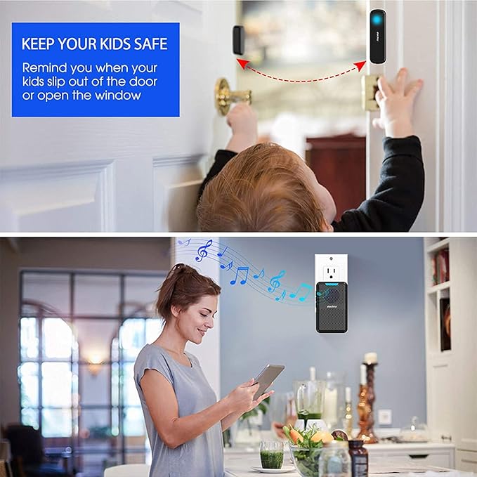 Wireless Door Chime, 600Ft Range 5 Adjustable Volume 2 Magnetic Door Alarm - Image 4