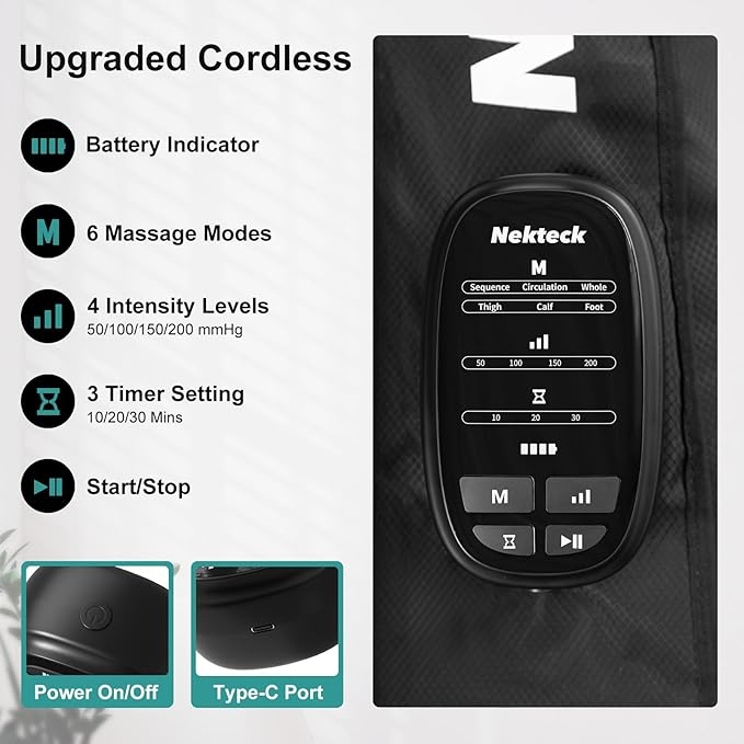 Nekteck Cordless Leg Compression Massager, FSA Eligible Massage Tools - Image 4