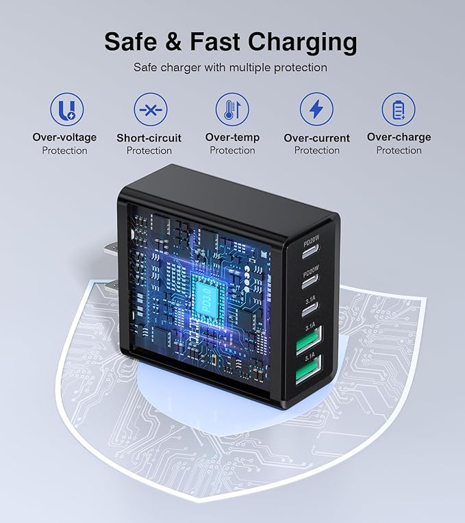 USB C Wall Charger, 60W Type C Charger Block 5-Port Fast Charging Blocks - Image 4