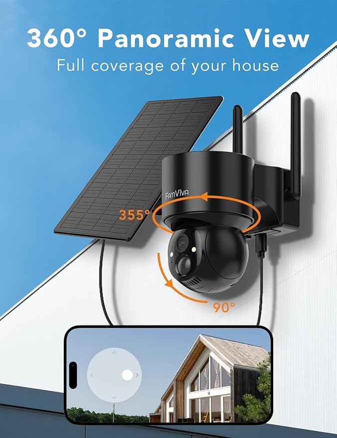 FAMVIVA 2K Solar Security Cameras Wireless Outdoor, 360°PTZ Battery Powered - Image 2
