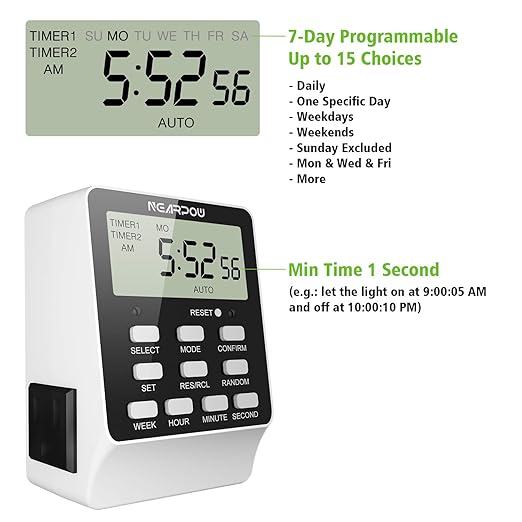 Outlet Timer, NEARPOW Dual Digital Light Timer - Image 4