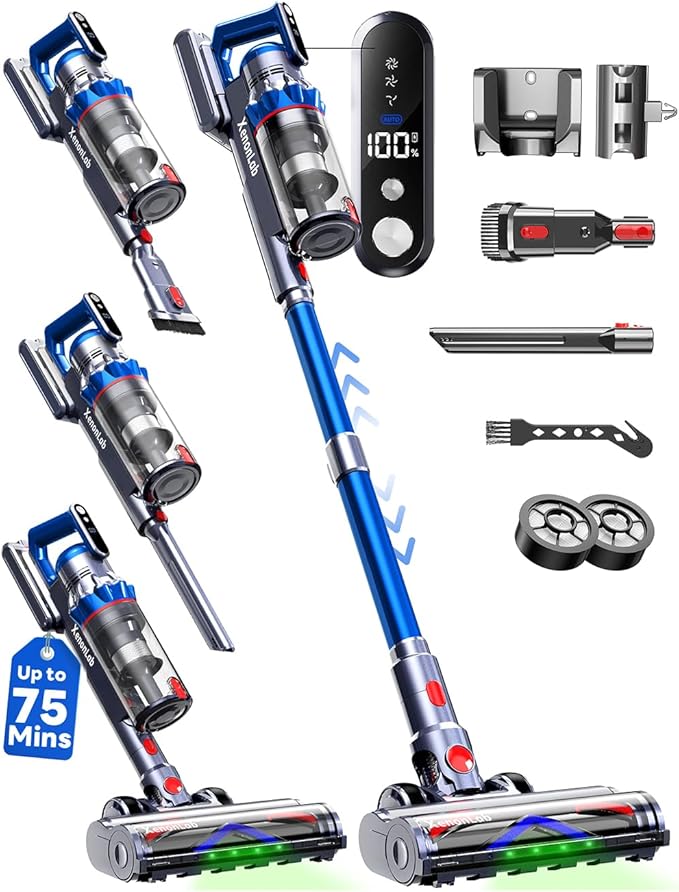 XenonLab Cordless Vacuum Cleaner, 75Mins/55KPa/650W Self-Standing Stick Vacuum by SmartPowerCleanFuture