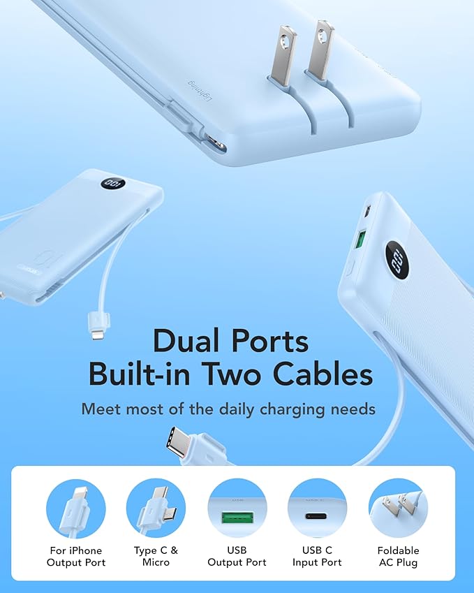 VRURC Portable Charger with Wall Plug and Cables, 10000mAh Power Bank with - Image 2