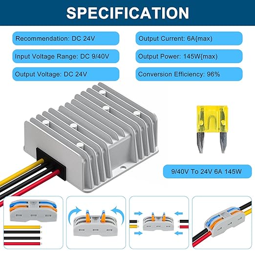 24V 145W DC-DC Converter Voltage Regulator, Step Down/Up 9V-40V to 24V 6A - Image 2