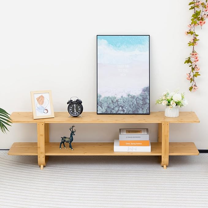 HollyHOME Bamboo TV Stand with Storage - Image 9
