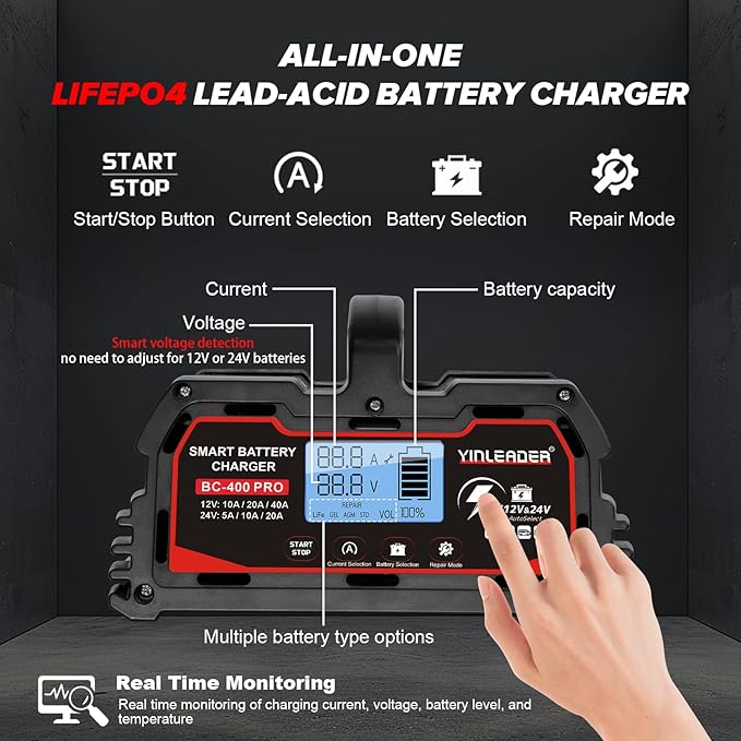 Battery Charger 40A, 12V/24V Lead Acid Smart Battery Charger, 12V LiFePO4 Car - Image 5